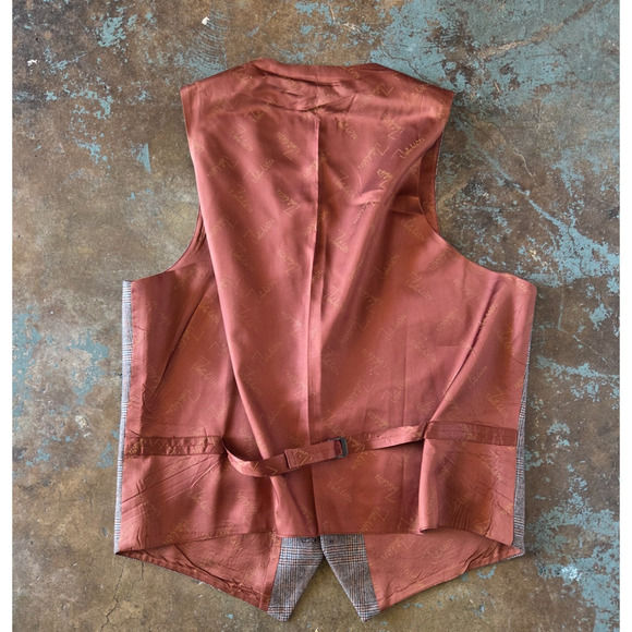 Vintage Menswear Style Suit Vest Size L XL Plaid Wool John Weitz Brown Tweed - Picture 6 of 6